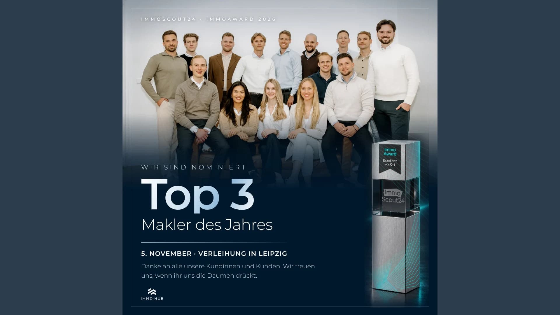 ImmoAward 2026: Immo Hub ist als „Makler des Jahres" unter den Top 3 – Immo Hub Leipzig