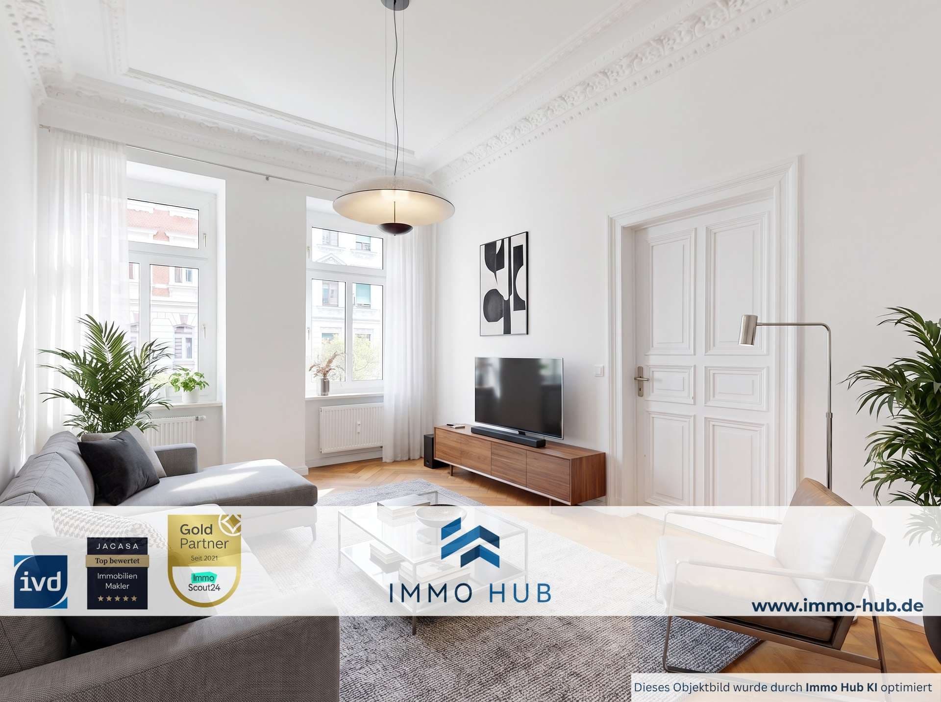 Wohnzimmer KI möbliert