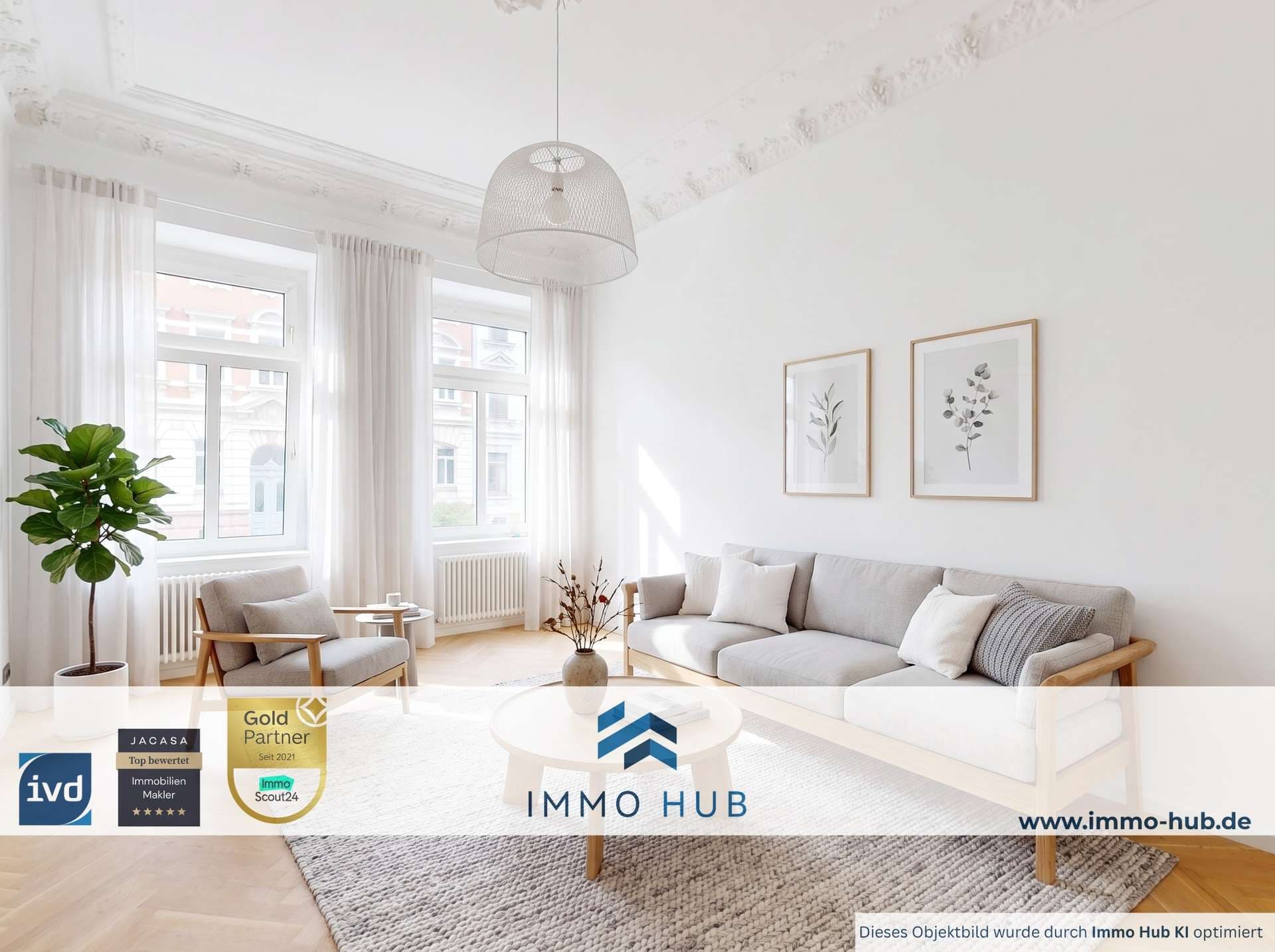 Wohnzimmer KI möbliert