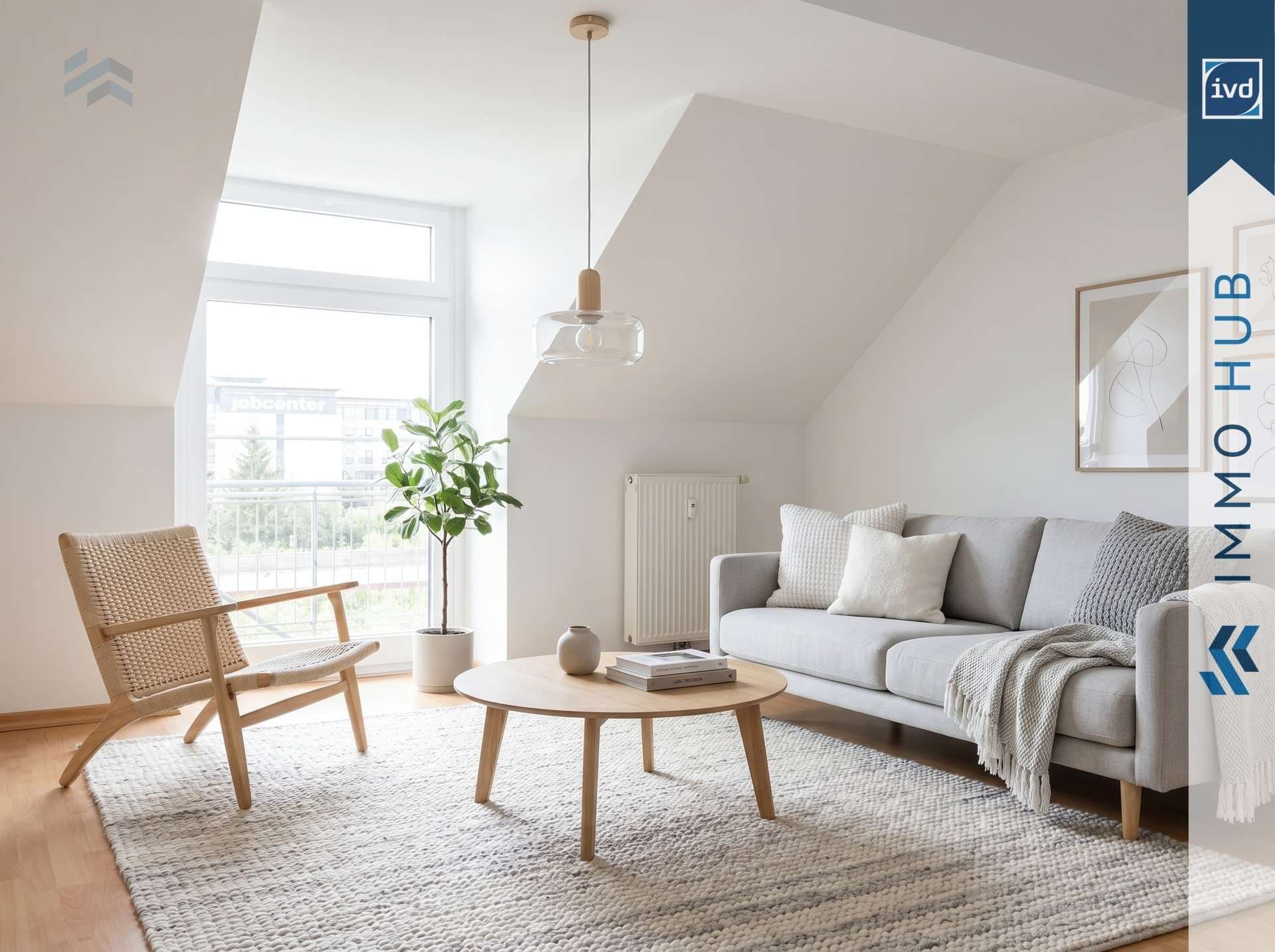 Wohnzimmer KI möbliert