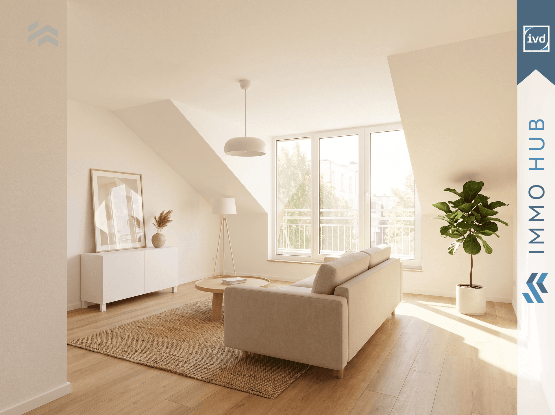 Wohnzimmer KI möbliert